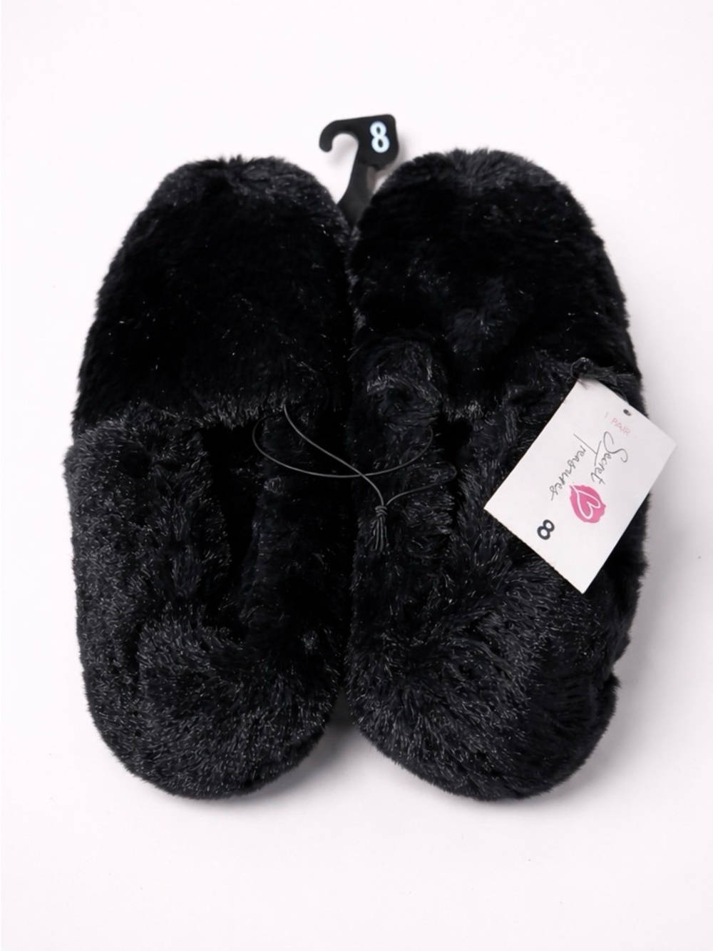 Black Faux Fur Closed Toe Slippers Size 8 Cozy Plush Slip-On House Shoes NWT
